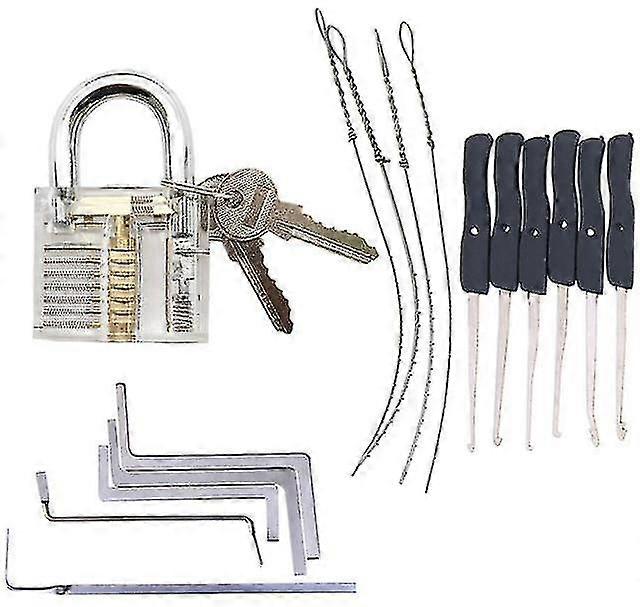 Mini Locksmith Tools Practice Transparent Lock Kit With Broken Key Extractor Wrench Tool Removing Hooks Hardware