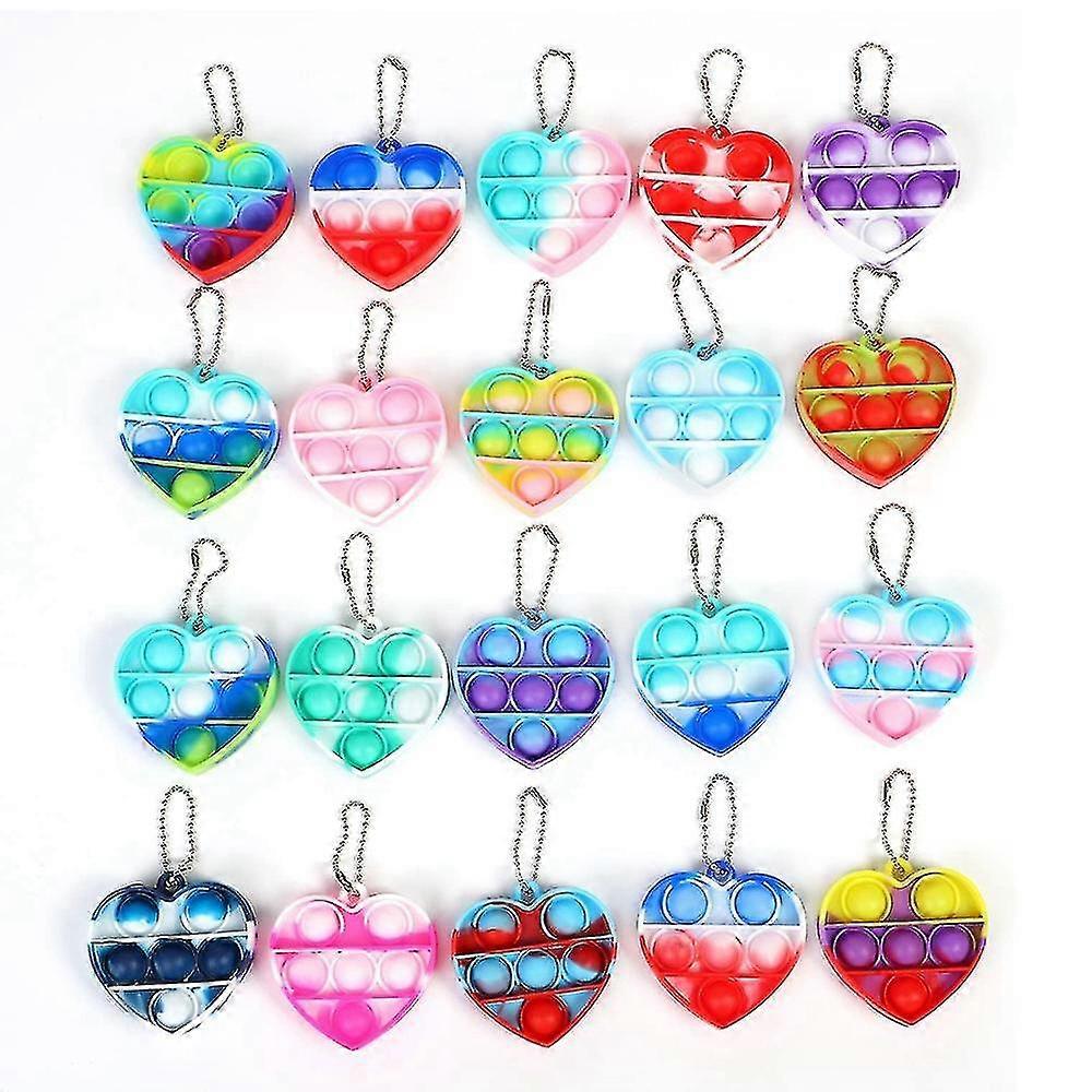 20 Pcs Heart Simple Mini Push Pop Bubble Fidget Sensory Stress Relief Toy Keychains Toys For Kids Adults