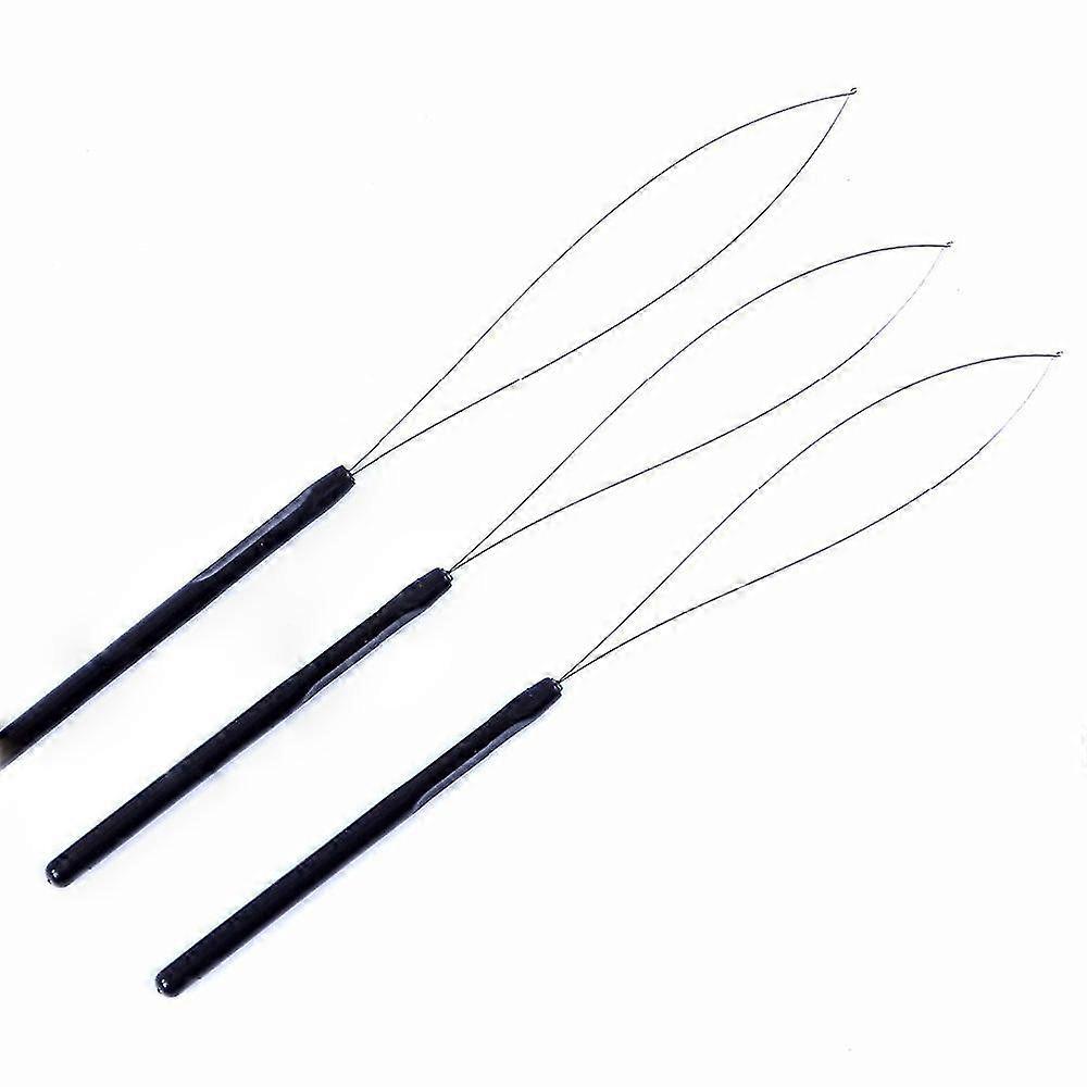 Th Hair Extension Loop Needle Threader Pulling Hook Bead Device Hair Extensions Kit For Hair Styling Tools Accessory (3pcs,black)