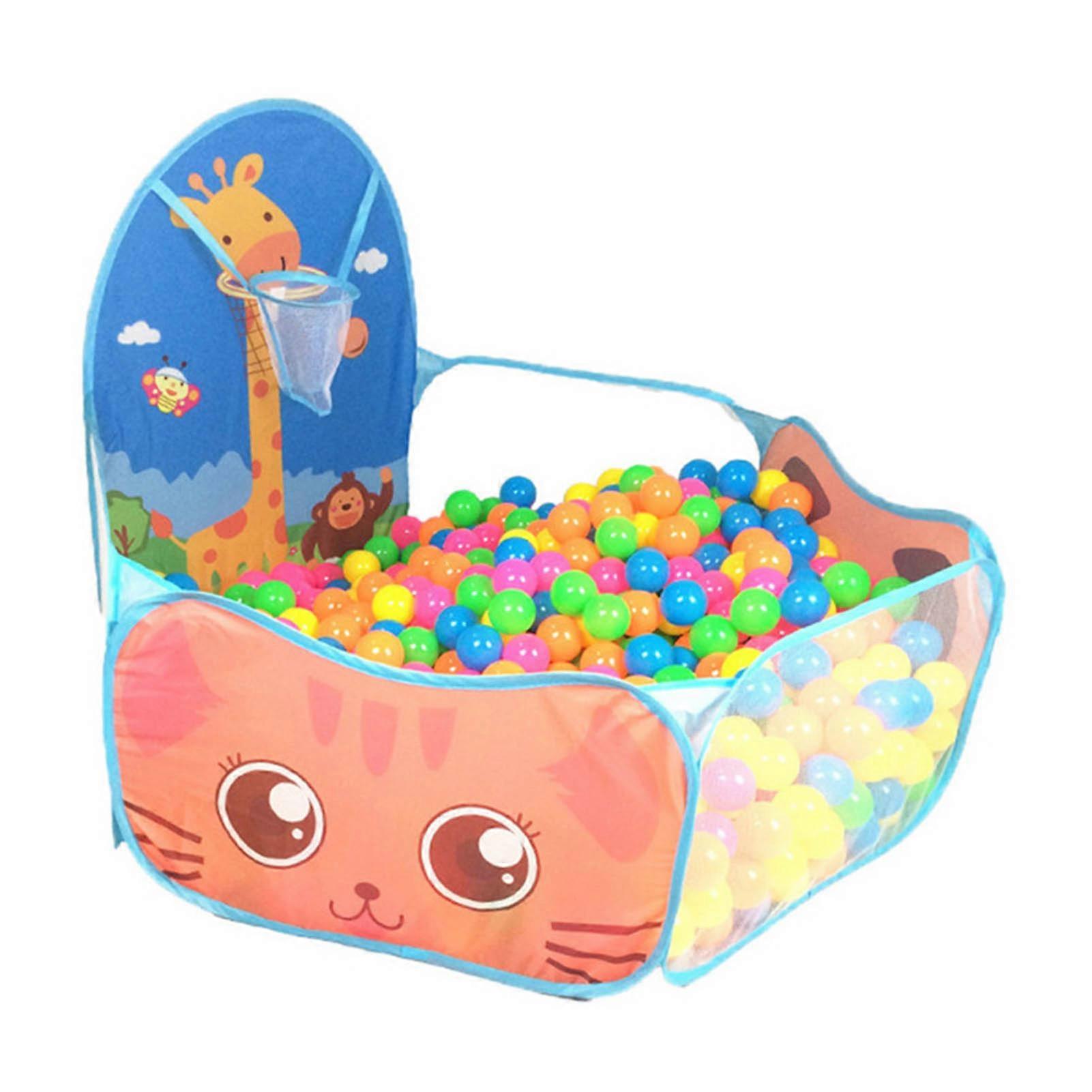 Kids Ball Pit Folding Cartoon Giraffe Baby Play Pool Tent with Basketball Hoop for Girls Boys Blue