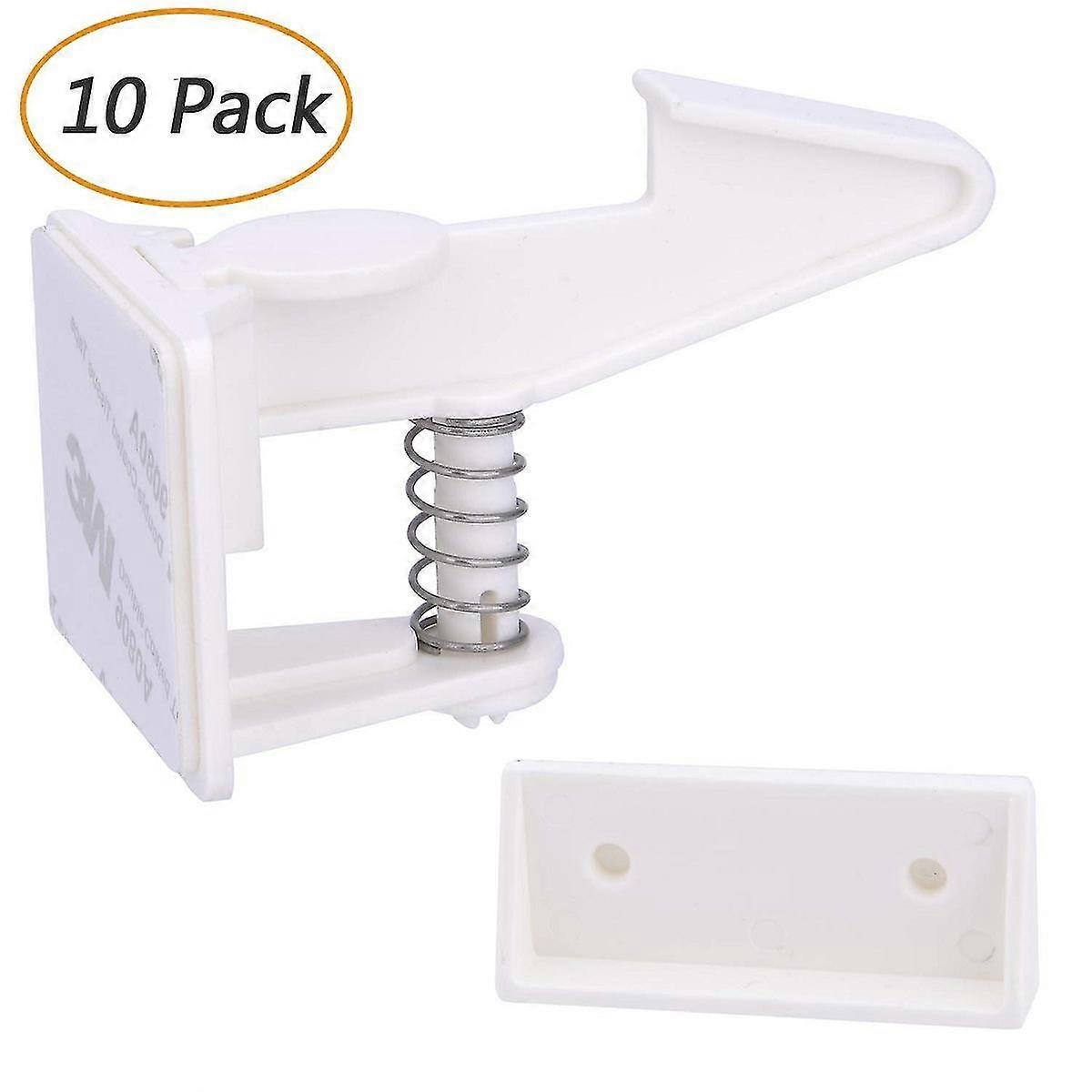 Cabinet Locks Child Safety Latches - 10 Pack Baby Proofing Cabinets Drawer Lock With Adhesive Easy Installation (white)