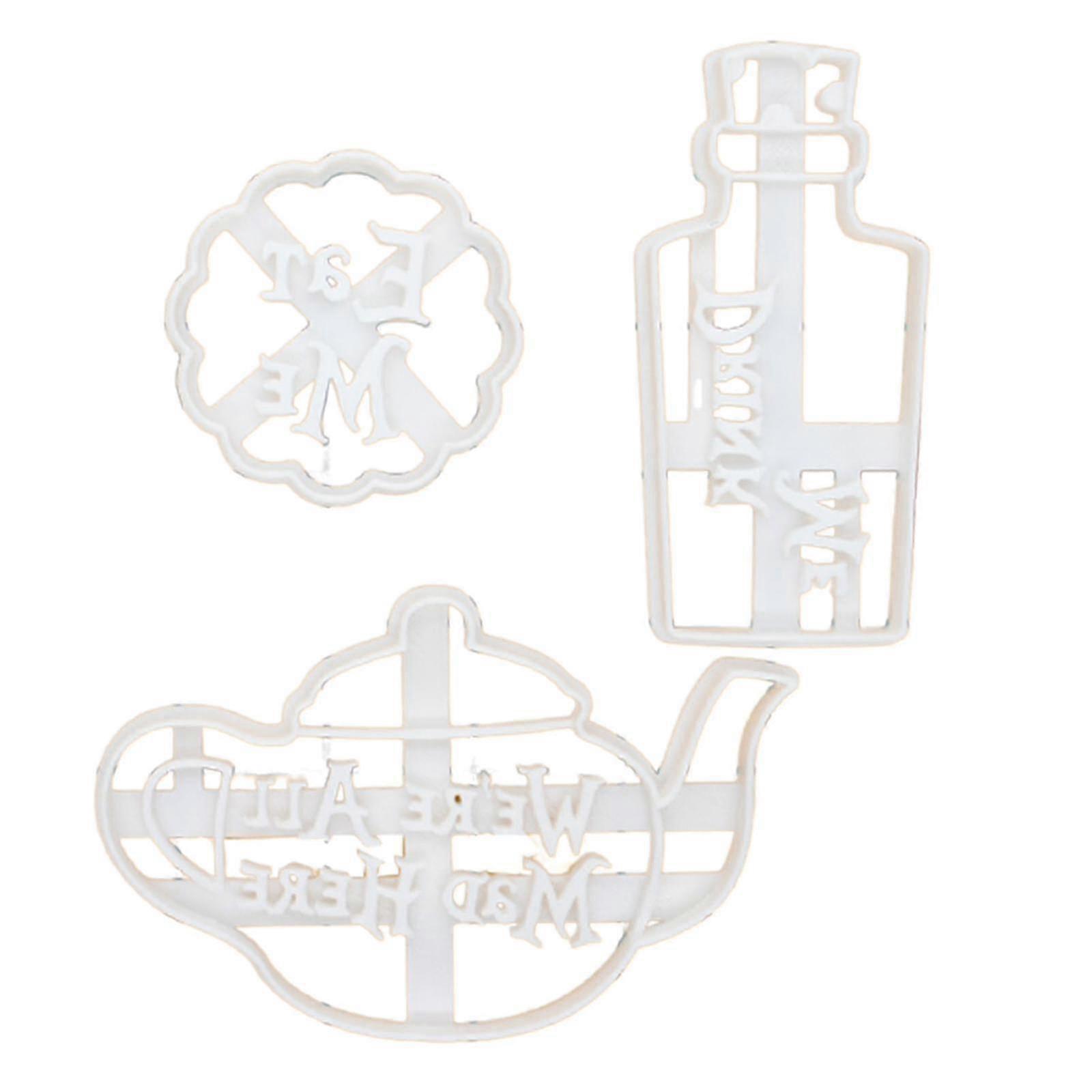 3pcs Cookie Cutter With Sentence Drink Me/eat Me/we 're All Mad Here Baking Tool Kitchen Supply