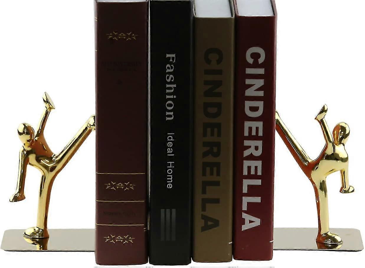 Shiny Stainless Steel Kung Fu Man Bookends For Office, School, Library, Home (golden)