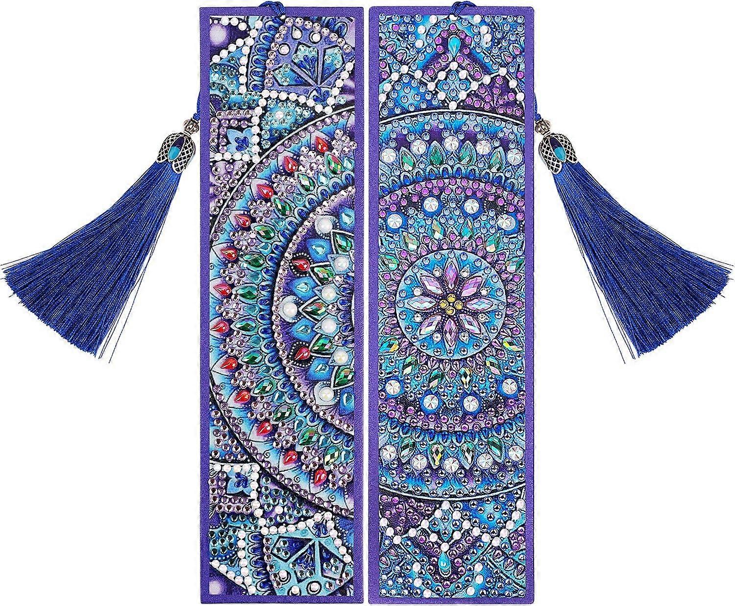 (2 Pack) VETPW Diamond Embroidery Bookmarks Kit with Leather Tassel, 5D DIY Mandala Diamond Painting Bookmarks, Paint by Number Kit for Birthday and G