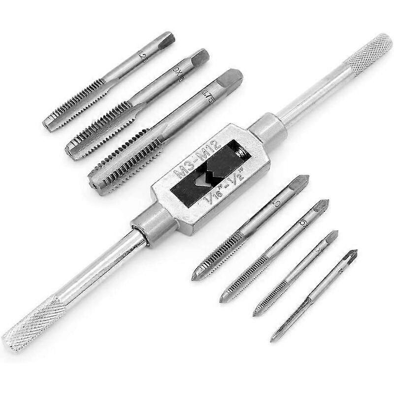 8 Pieces Metric Tap Set - Adjustable Tap Tap Metric Hand Thread with Wrench - M3 M4 M5 M6 M8 M10 M12