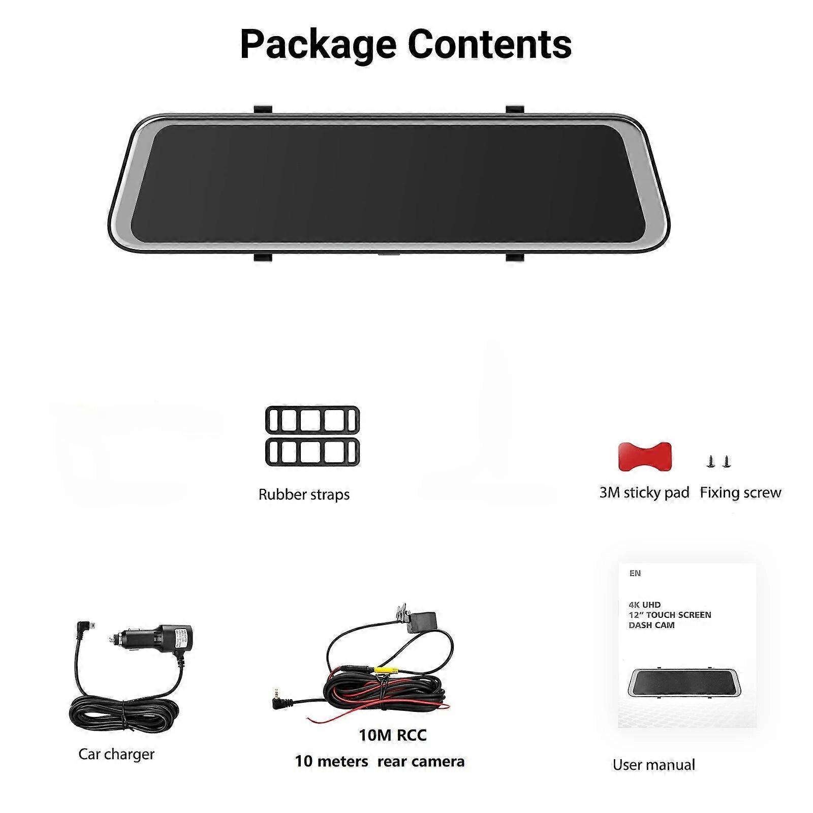 4K Mirror Dash Cam 2160P with 1080P Dual Vehicle Driving Recorder Rearview Dashcam Black Box