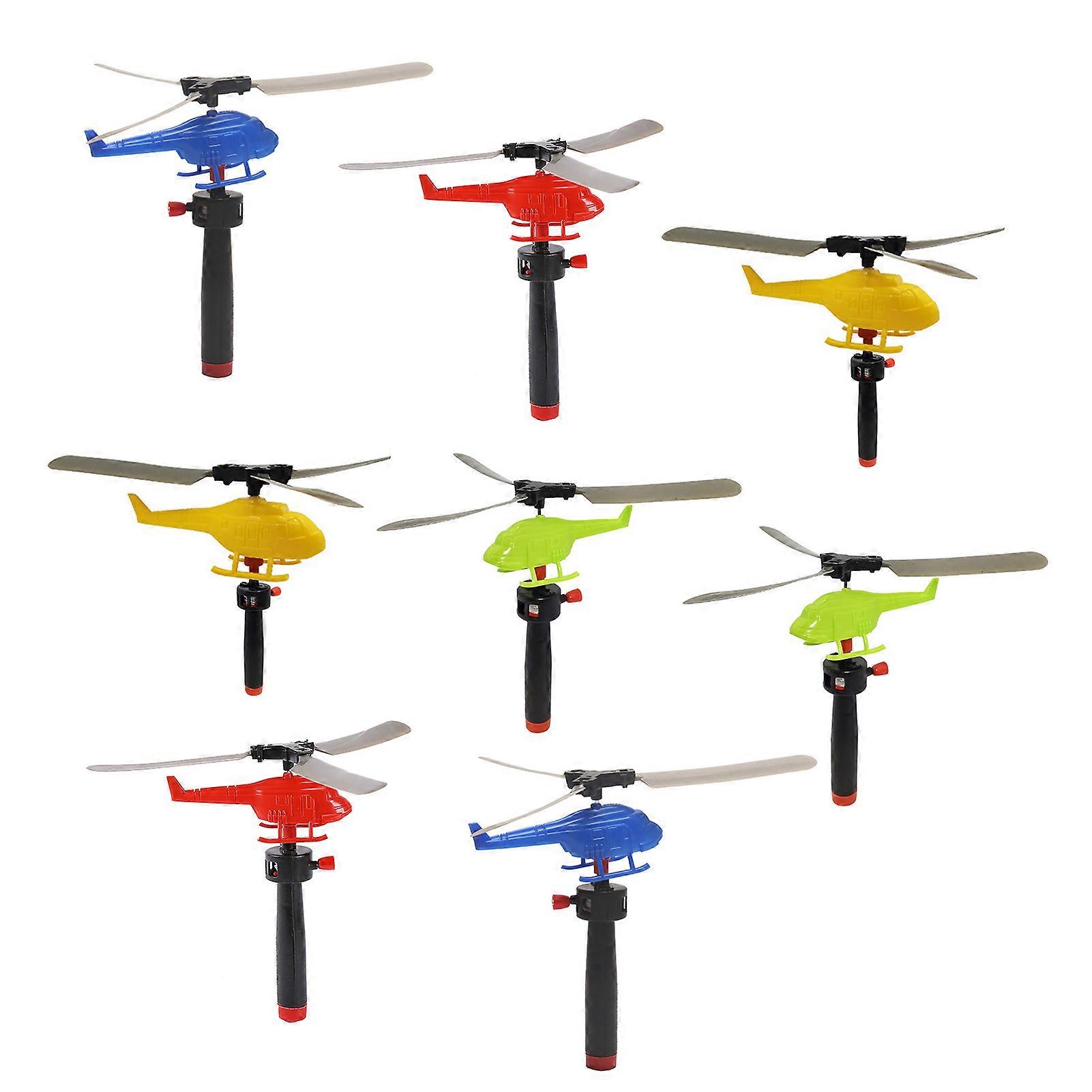 8 יחידות משוך חבל משגר מסוקים צעצוע מקורה חיצוני גינה חצר דשא צבעוני מיני קופטר מטוס צעצוע מעופף פעוטות בנים בנות מתנה