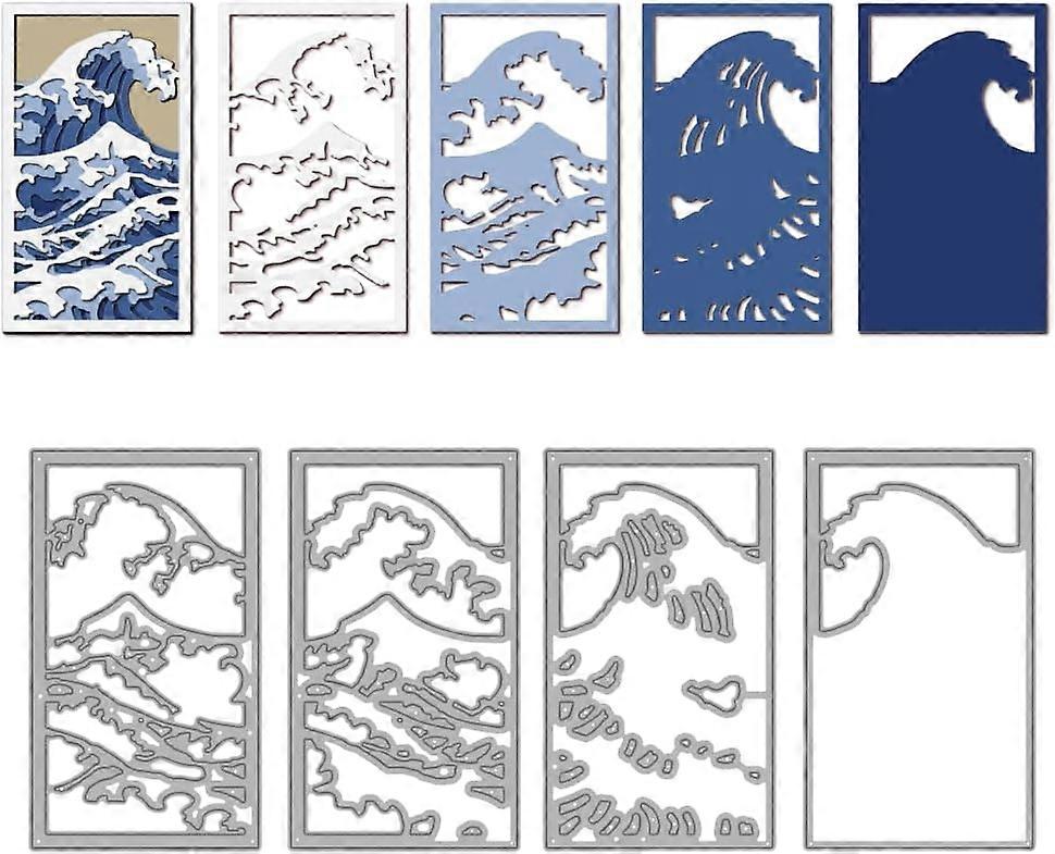 4 Pcs Layered Wave Pattern Die Cutting Ocean Wave Carbon Steel Die Cutting Template Sea Theme Paper Crafting Die Cuts Making Metal Embossing Stencil f
