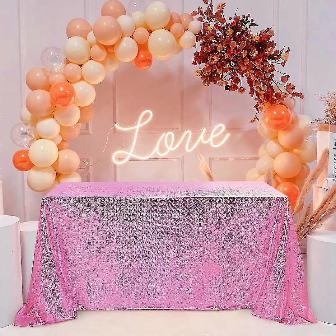 Convient pour une fête, nappe à paillettes rose 152,40 x 213,36 cm - Nappe à paillettes, nappe rectangulaire laser, table de gâteau d'anniversaire, table de fête