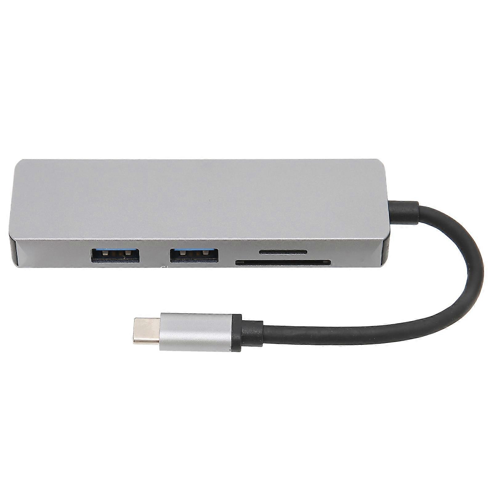 USB C-Splitter Zilver Directe Uitbreiding 5Gbps Snelheid 4K Video Output Opslagkaart Ondersteuning Metaal Materiaal 5 in 1 Hub