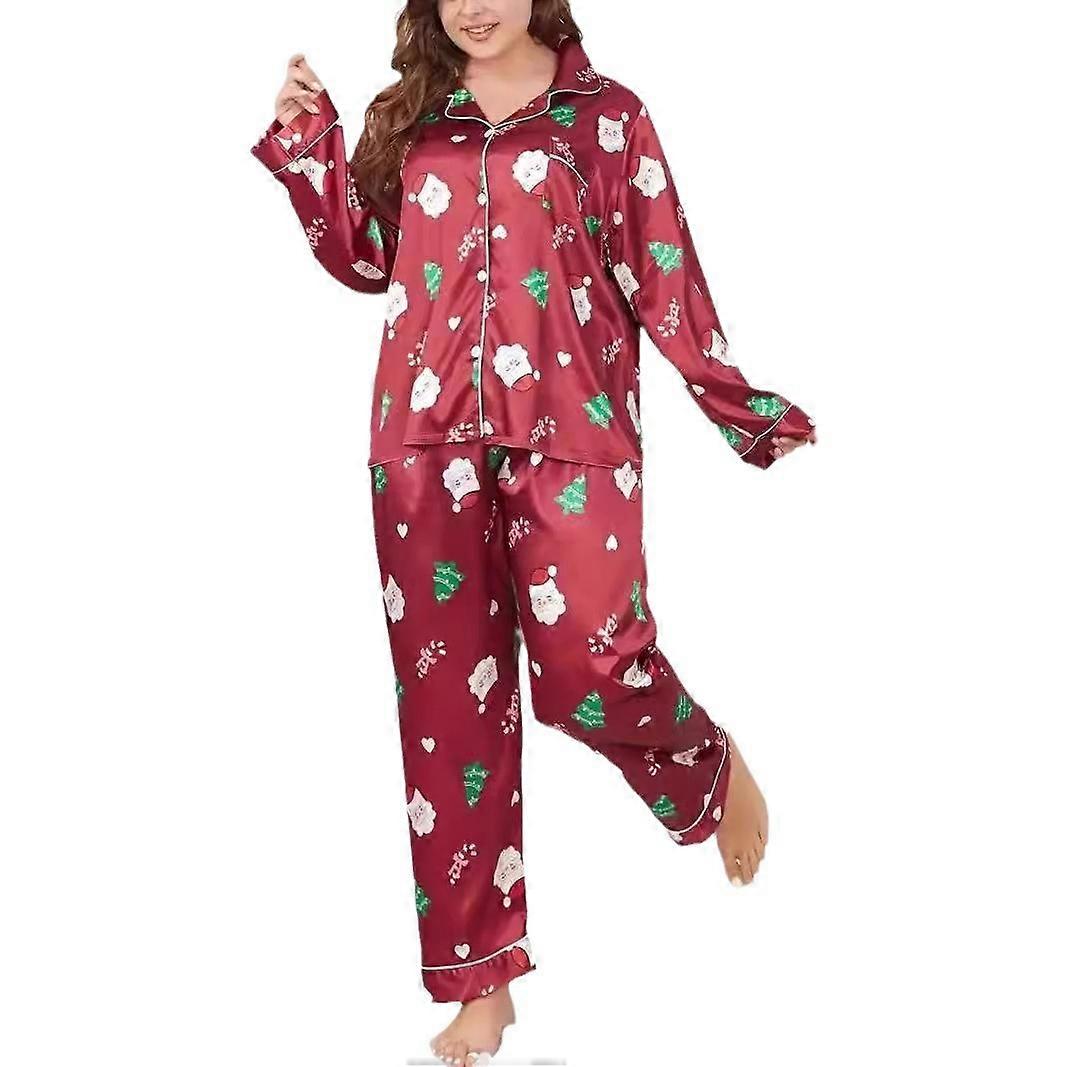 Damen Weihnachten Pyjamas Set Schneemann Santa Print Langarm Loungewear