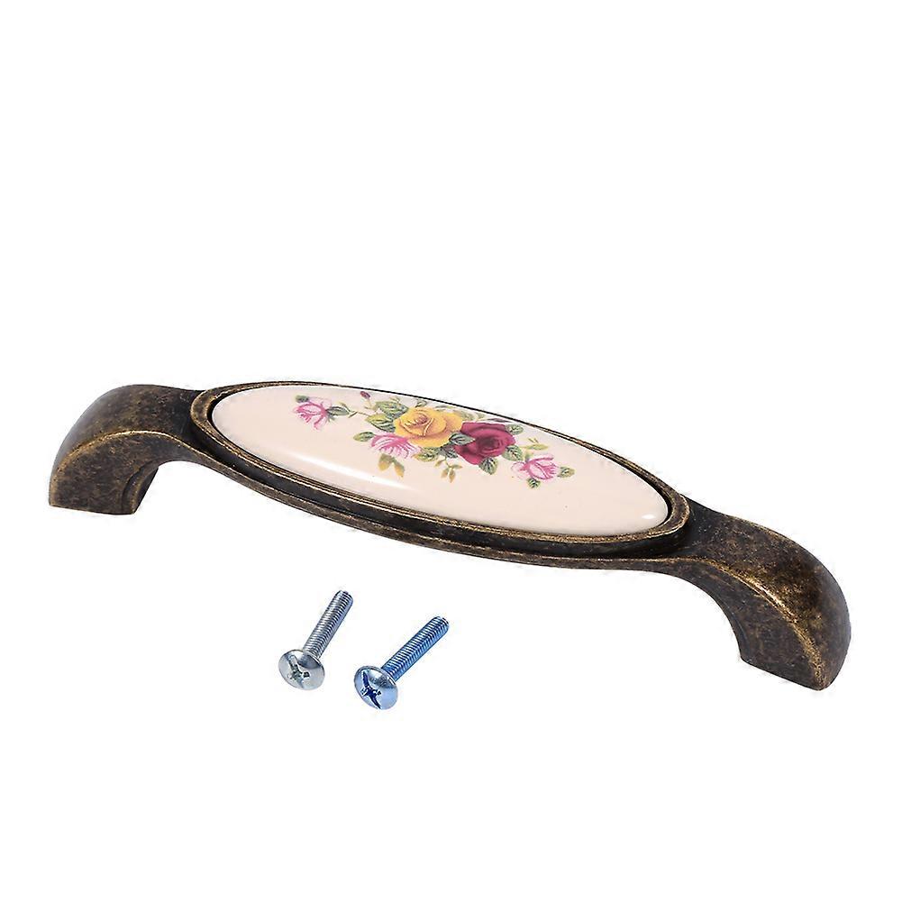 Flower Pattern Ceramic Bronze DIY Door Handles Cabinet Cupboard Drawer Knobs Pull 4#