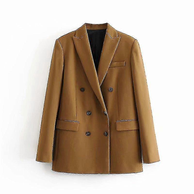 Frauen Elegante Langarm Doppelbrust Blazer Jacke