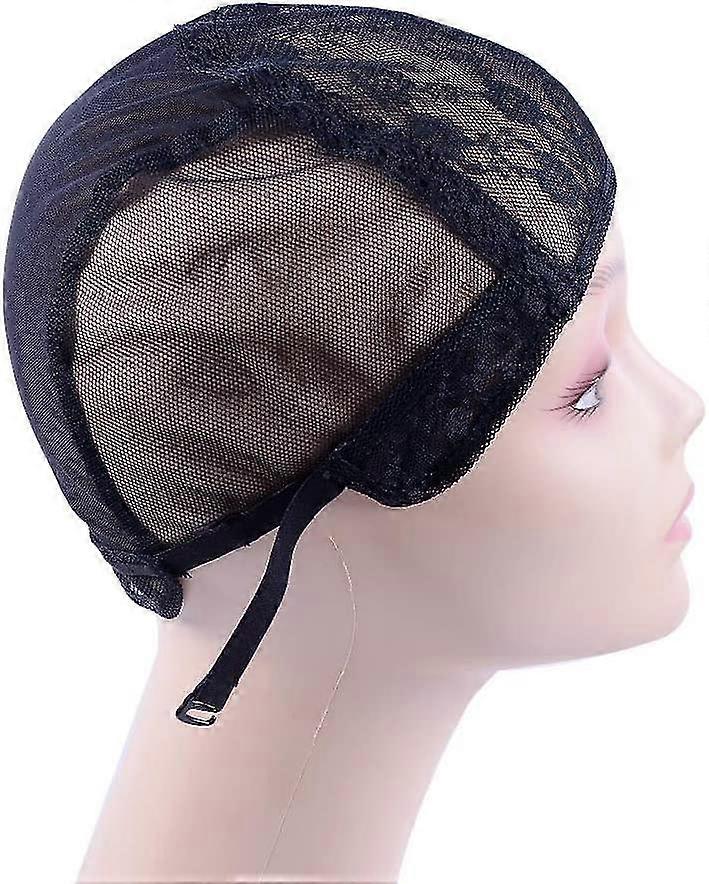 Double Lace Wig Cap For Making Wigs With Adjustable Strap On The Back Glueless Wig Caps Hairnets (black M 53cm)