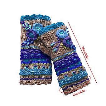 Womens Winter Warm Casual Flower Knit Gloves Handwarmers Gloves Mittens Knitted Half-sleeved Flowers And Woolen Gloves