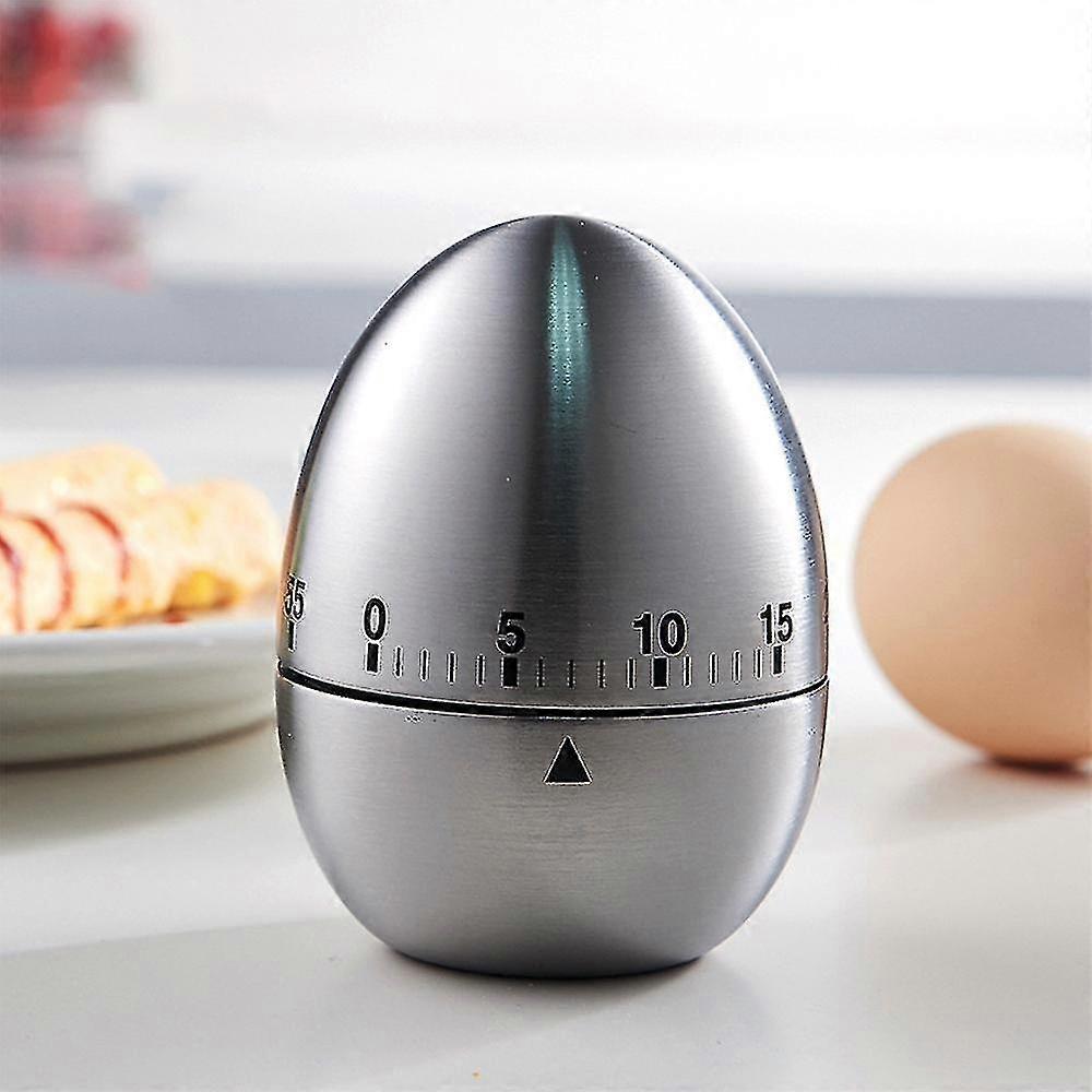 Stainless Steel Egg Shaped Mechanical Kitchen Timer 60 Minute Clock Alarm Count Up