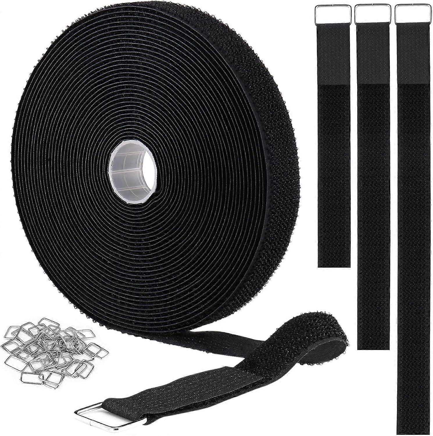 2cm x10m Hook and Loop Straps with 50 Metal Buckles,Cut-to-Length Reusable Cable Ties,Adjustable Fastening Cable Straps,Nylon Securing Cinch Strap,2cm