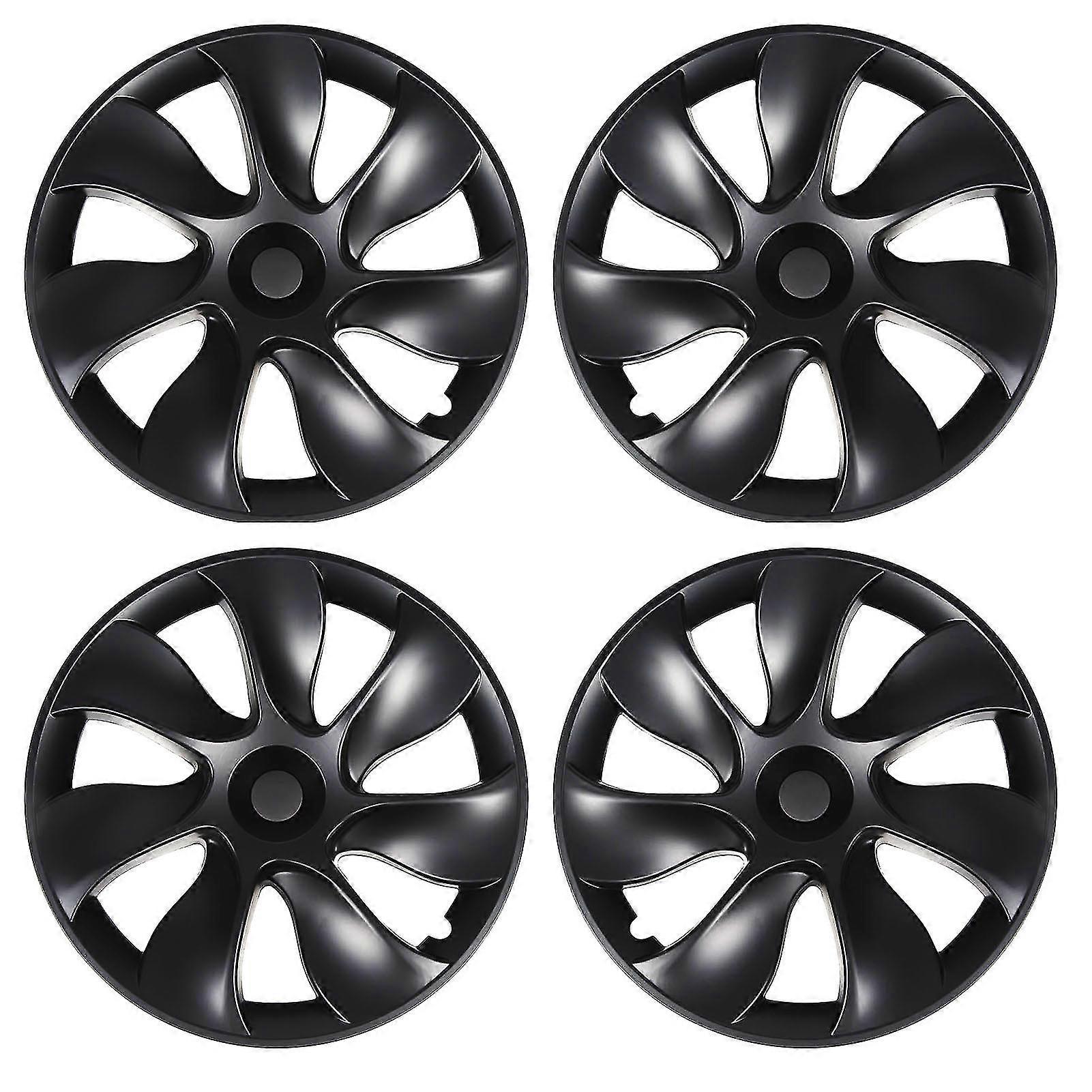 Glossy Black Hubcaps - 4pcs Full Wrap Coverage Replacement compatible with Tesla Model Y 2020-2023, 19 Inch Wheels