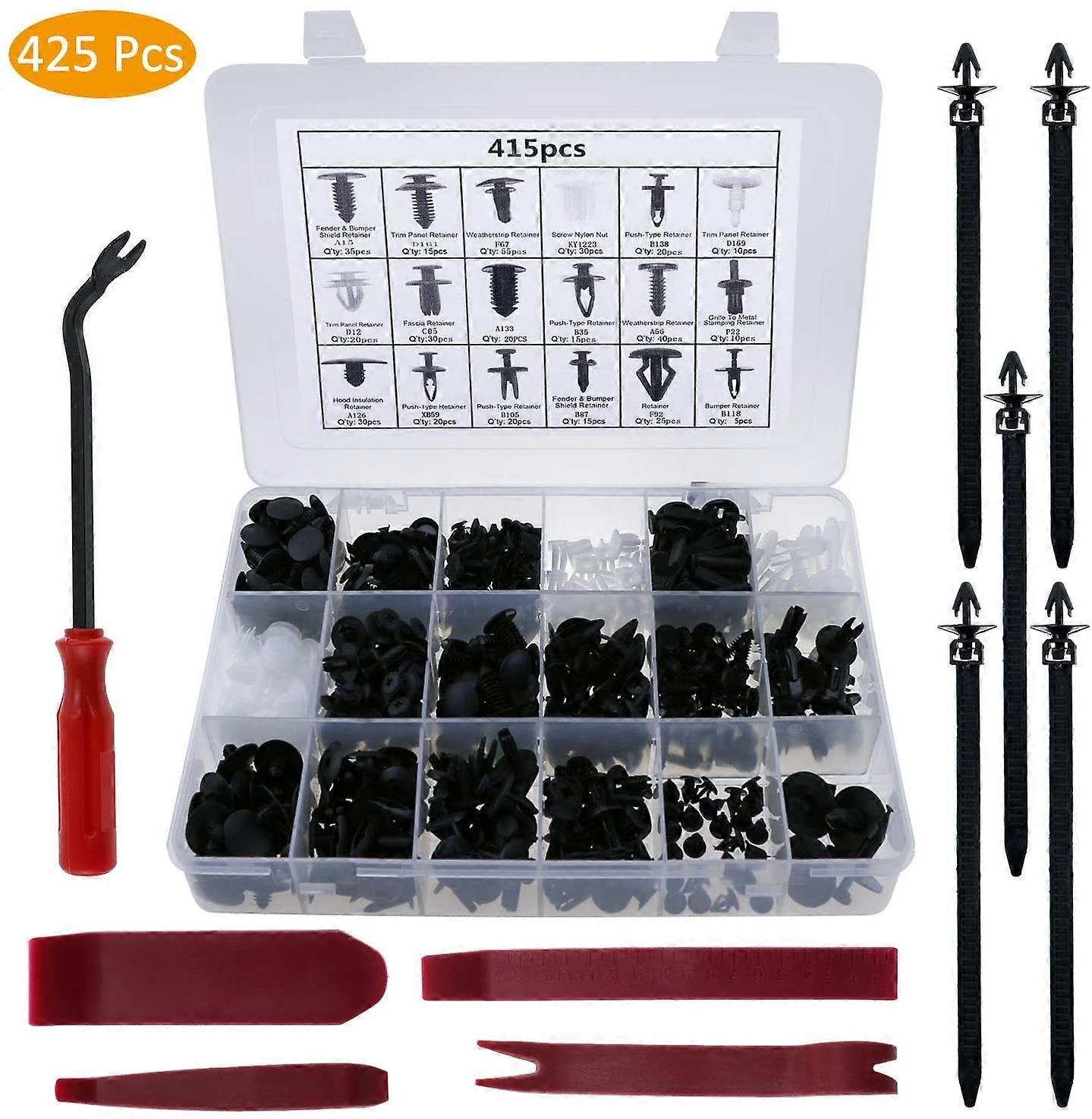 425Pcs Plastic Rivet Clips Universal Rivet Nylon Black Clips, Plastic Rivets Universal P