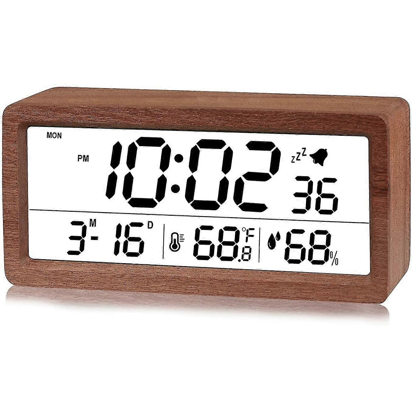 Digital Alarm Clock, Electronic Lcd Time Display Wooden Desk Clock, A