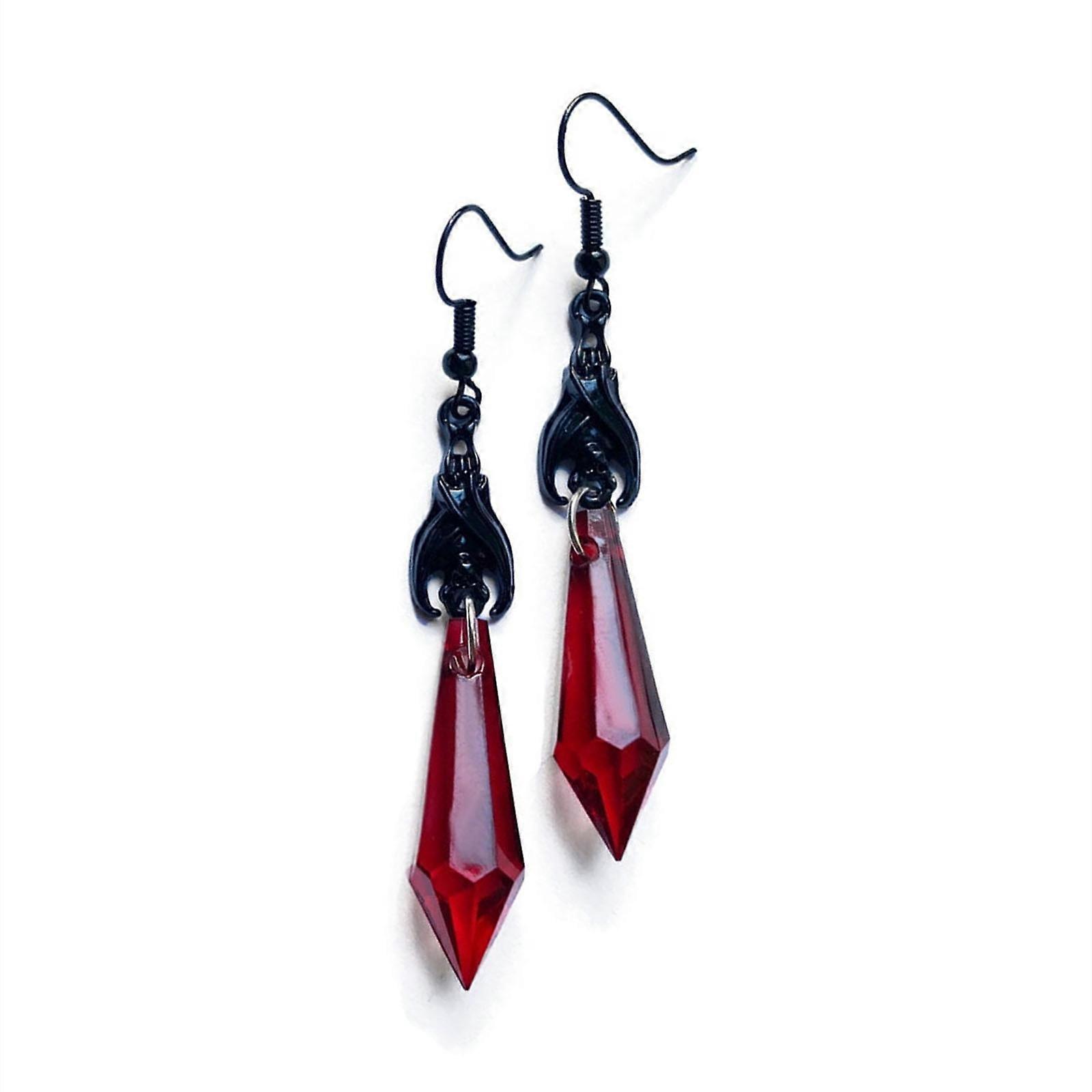 Exquisite Hexagonal Dangle Earrings Fashion Pointed Red Gem Drop Earrings
