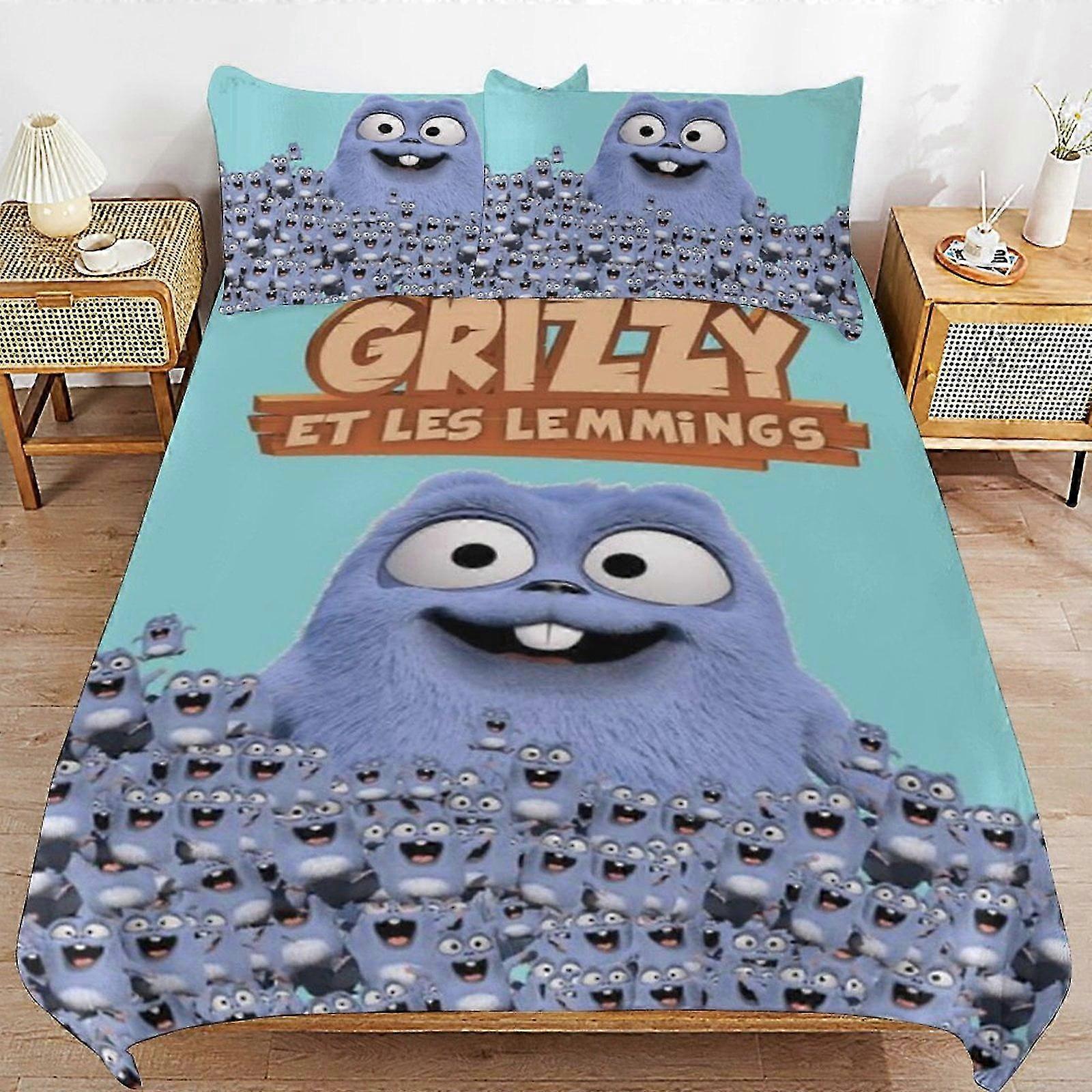 n1070 Lençóis Grizzy E Os Lemmings Conjunto De EdredomConjunto De Capa De Colcha De 3 Peças Roupa De Cama Macia Se Para Todas As Estações (1 Capa De Edredom E 2 Fronhas) Cama 