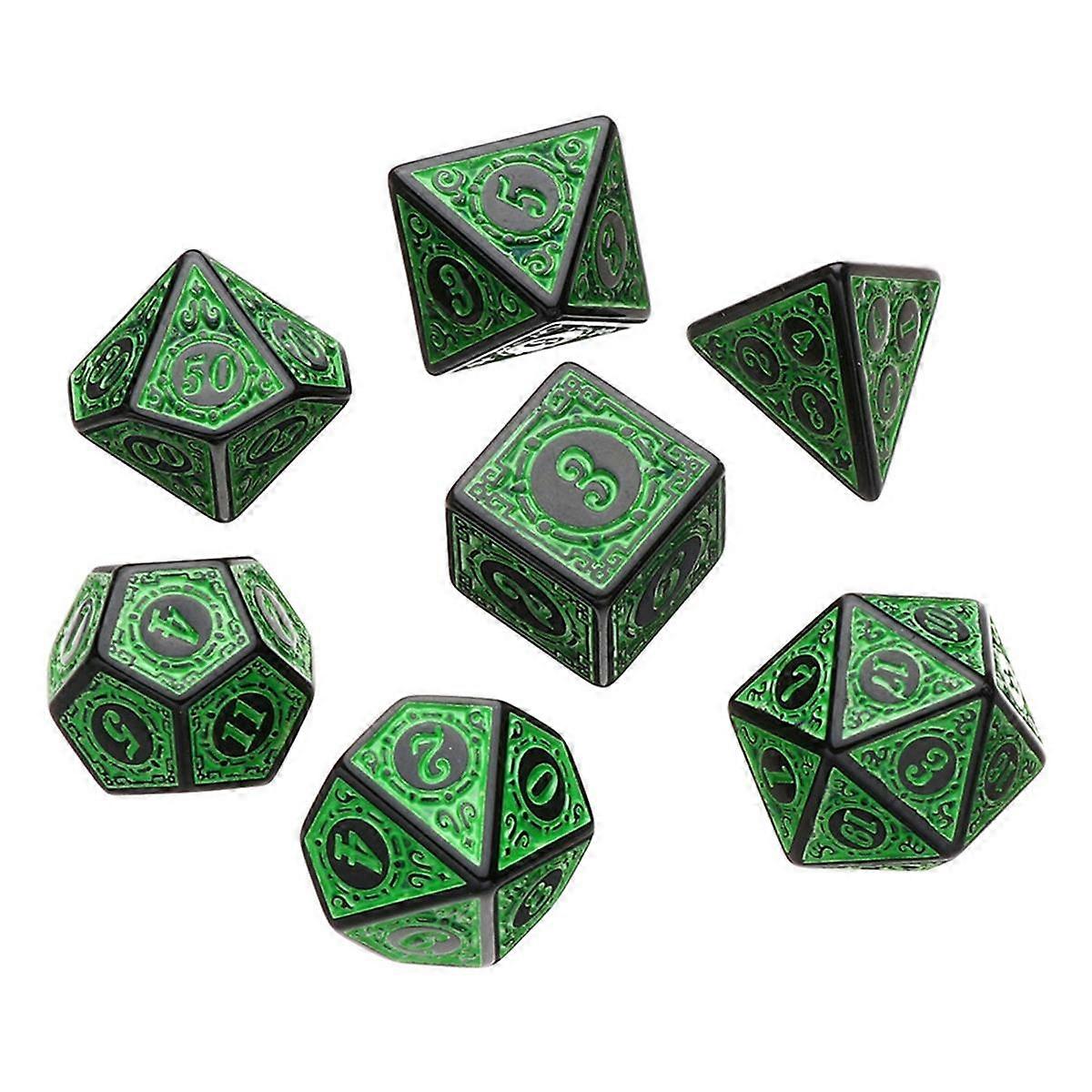 Green 7 Pcs for TRPG DND Dice Set Acrylic Multi-Sided 7-Die D4-D20 Polyhedral Dice Table Game Math Tabletop