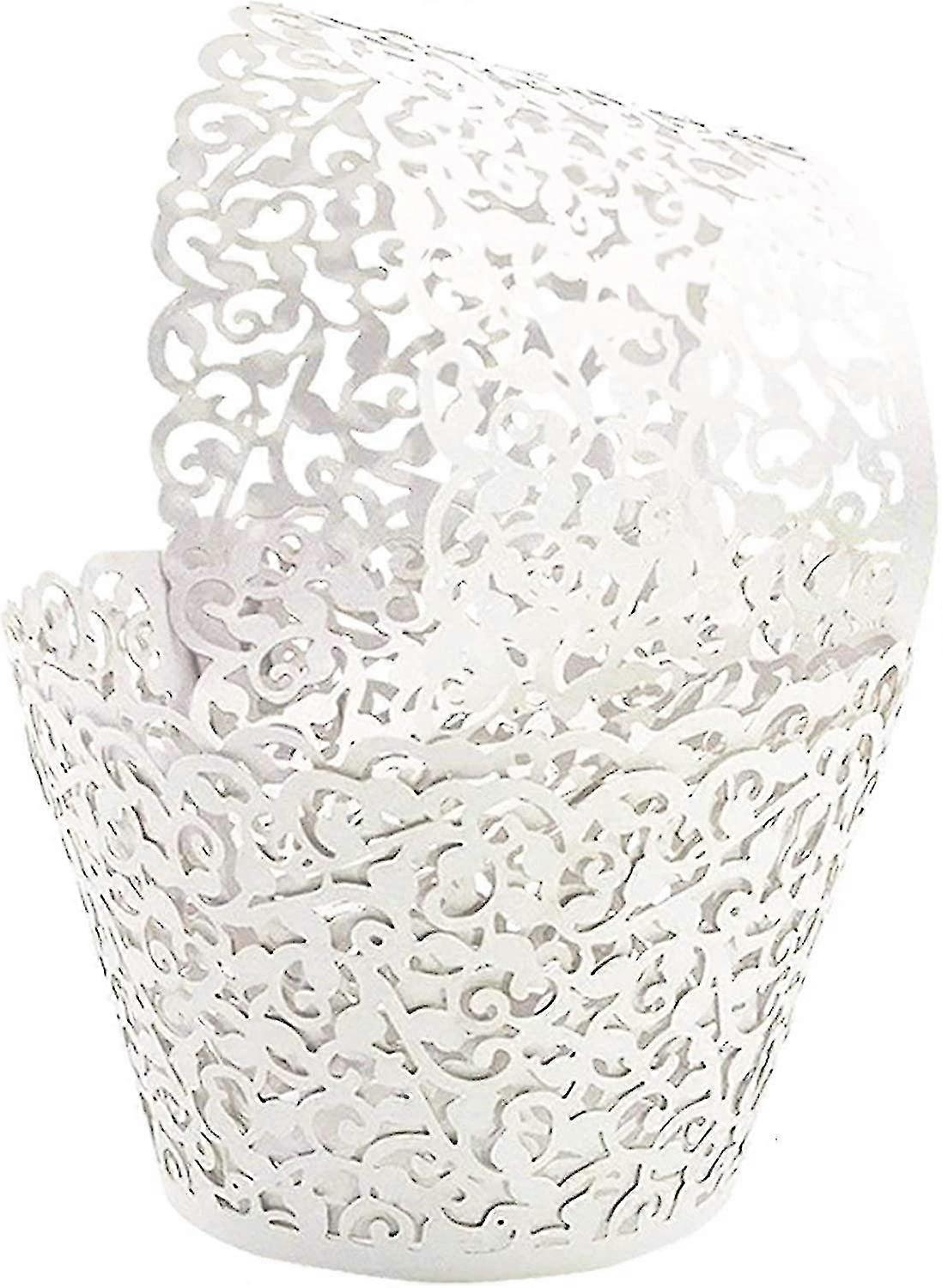 50pcs Cupcake Wrappers Artistic Bake Cake Paper Filigree Little Vine Lace Laser Cut Liner Baking Cup Wraps Muffin Casetrays For Wedding Party