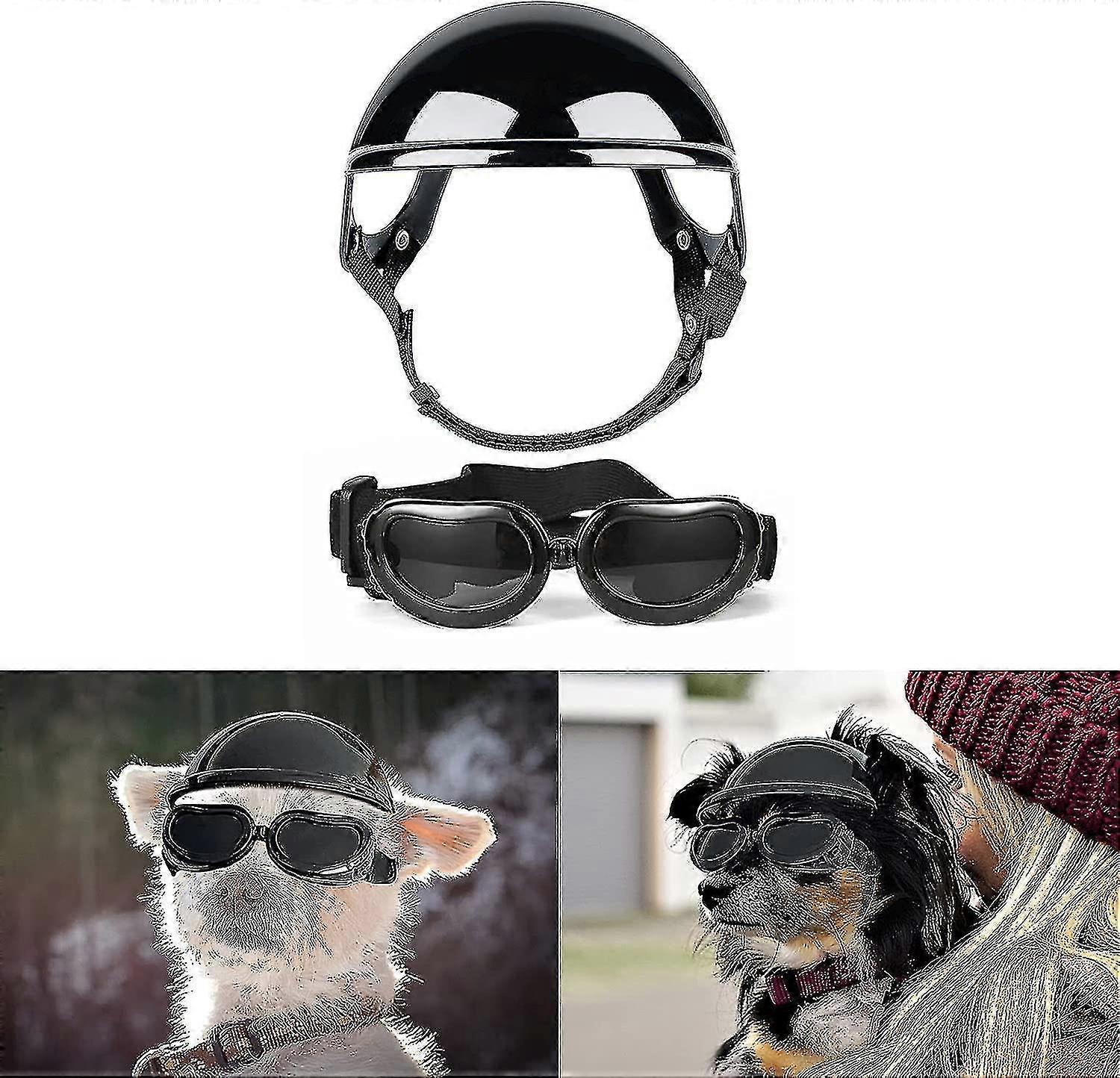 Dog Sunglasses And Helmet For Small Breed, Uv Protection Small Dog Goggles, Wind Proof Dog Motorcycle Helmet With Earhole