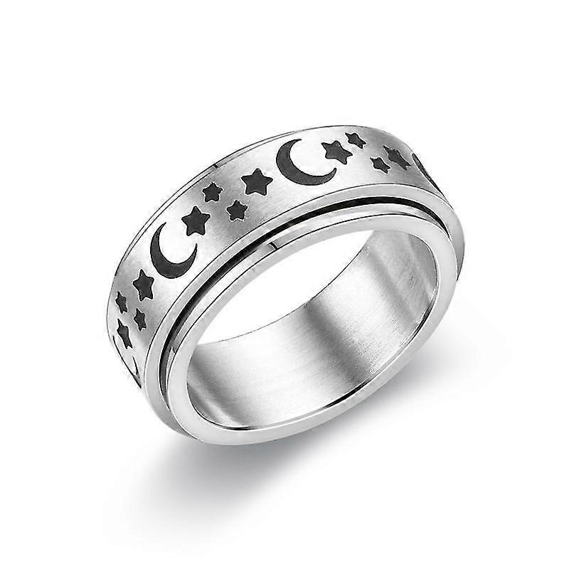 Double Layer Rotating Titanium Steel Couple Ring(6mm -- Star Moon)
