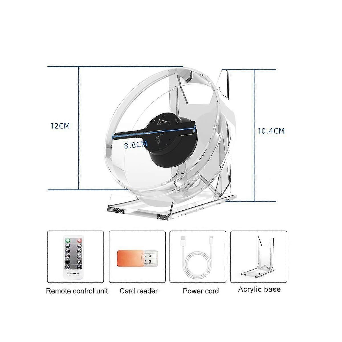 3D Fan Hologram Projektör Masaüstü LED İşareti Holografik Lamba Çalar Uzaktan Ekran Desteği Görüntüler ve Video