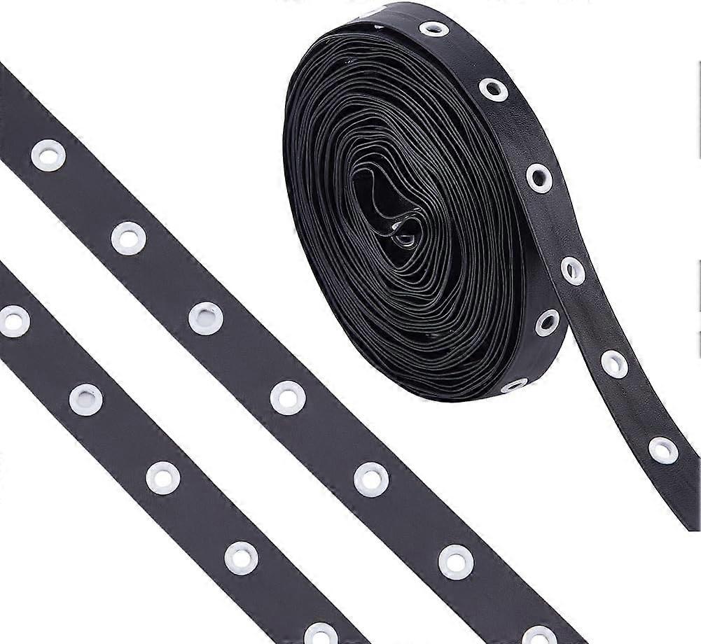 9 Yards PU Leather Curtain Tape for Hook with Brass Findings Drapery Header Tape Flat Black 20mm Hole: 5mm