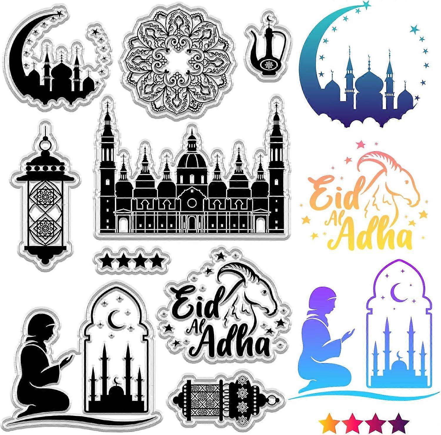 Hari Raya Clear Stamps Castle Lamp Moon Star Patterns Goats Vintage Reusable Retro Postmark Transparent Silicone Stamp Seals for Journaling Card Makin