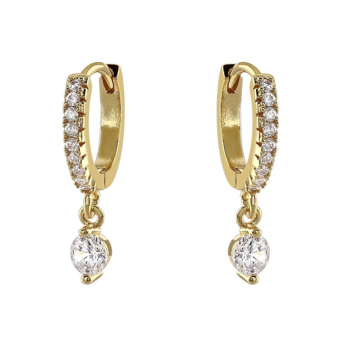 Loverocks Huggie 圈形耳环，带迷你 Cz 吊坠