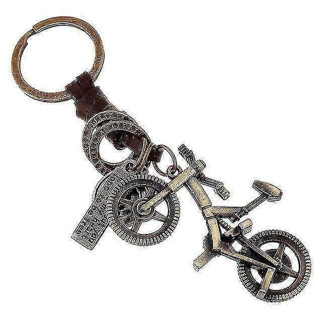 Vintage Cycle Pattern Leather Keychain For Kids