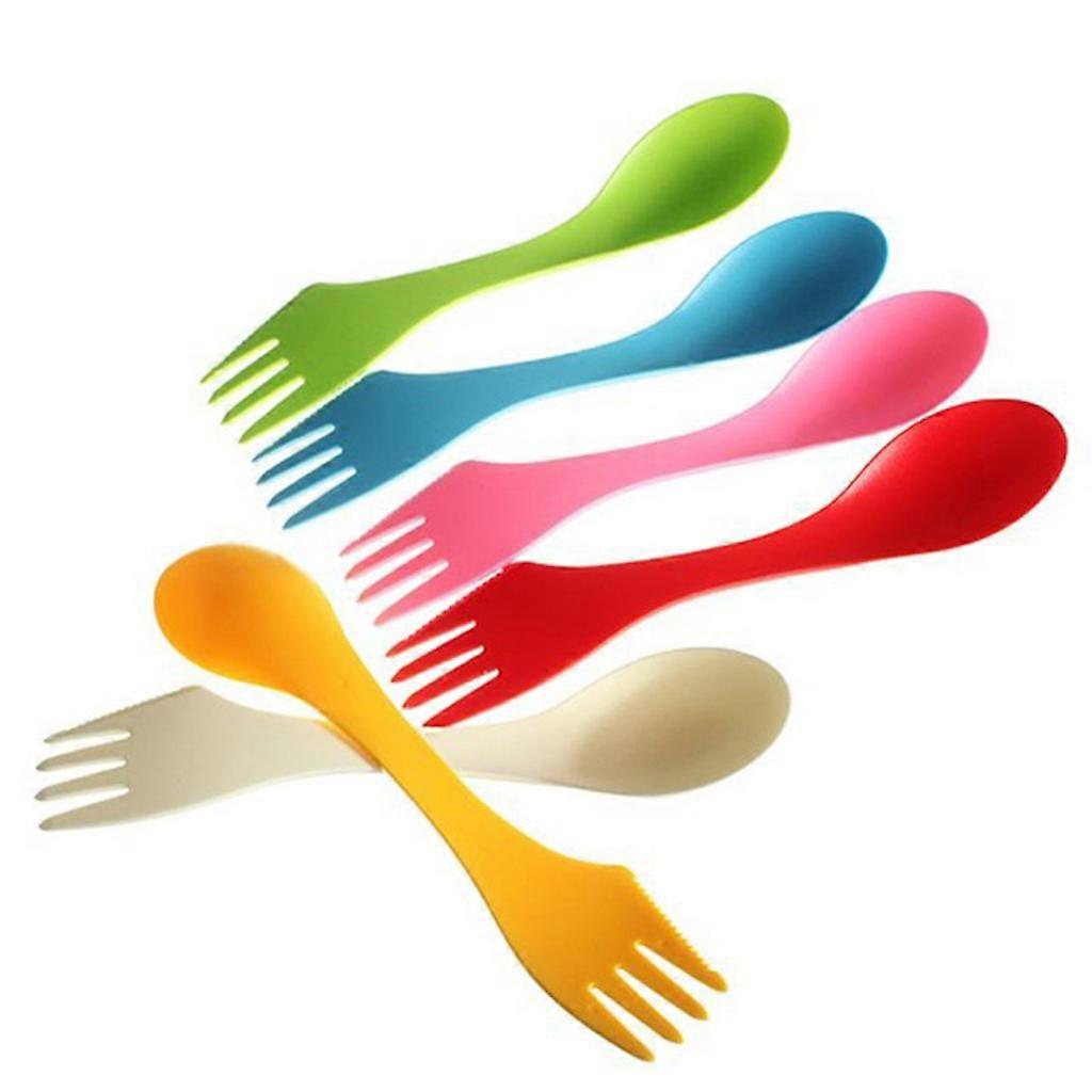 6 Teile / Set 3 In 1 Löffel Gabel Messer Besteck Set Gemischte Süße Bonbonfarbe Tragbar Ca