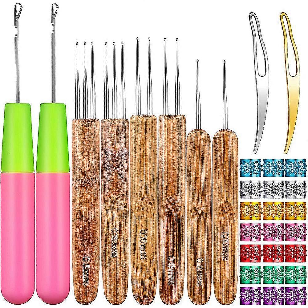 31pc Crochet Needle Locking Tool Set, Dreadlocks Needles Hair Bent Interlocking Tools With Dreadlocks Hair Ring