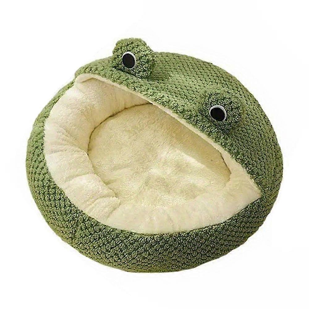 Semi-Enclosed Frog Cat Bed Small 40x40cm Green Plush Nest