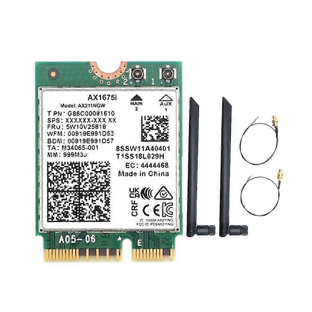 AX1675I WIFI Card+2X8DB Antenna WiFi 6E M.2 Key E CNVio 2 Band 2.4G/5G/6Ghz Wireless Card AX211 BT