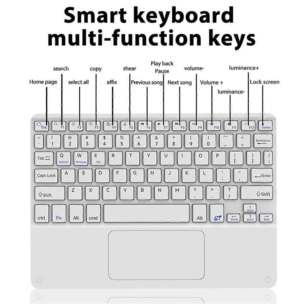 10inches Touchpad Bluetooth Keyboard Compatible with , IPadOS, Android, and IOS English Black