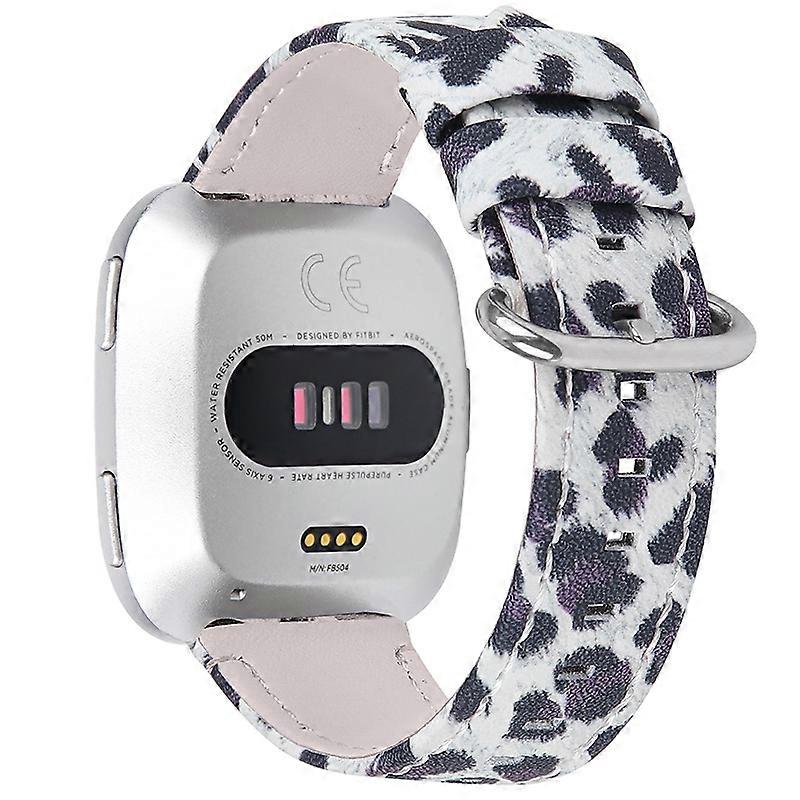 Type C Leopard Texture Genuine Cowhide Leather Watch Band Strap Replacement for Fitbit Versa/Versa