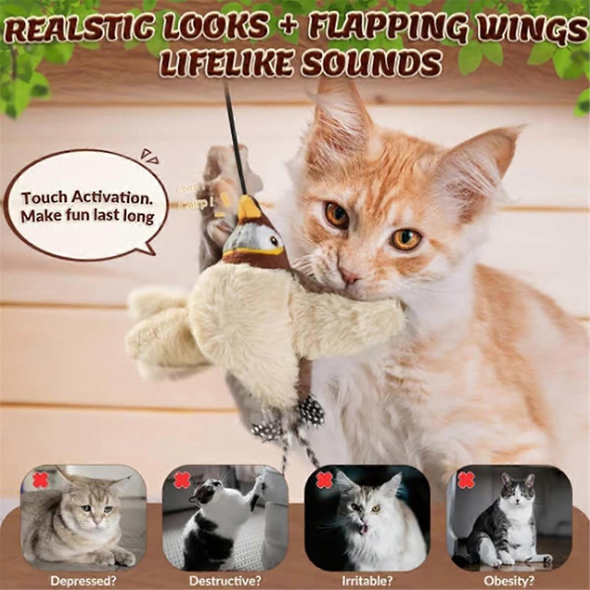 Interactive Chirping Bird Cat Toy Flapping Wings,Simulated Electric Flying Bird Cat Toy, Flappy Cha