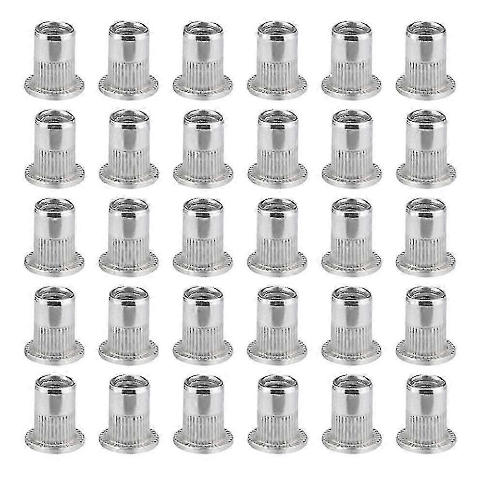 100 stuks M6 platte kop klinknagelmoer, roestvrij stalen klinknagelmoeren, platte kop schroefdraad inzetstuk, M6 klinknagelmoer, nutsert klinknagelmoer M6, stevig en duurzaam, pak