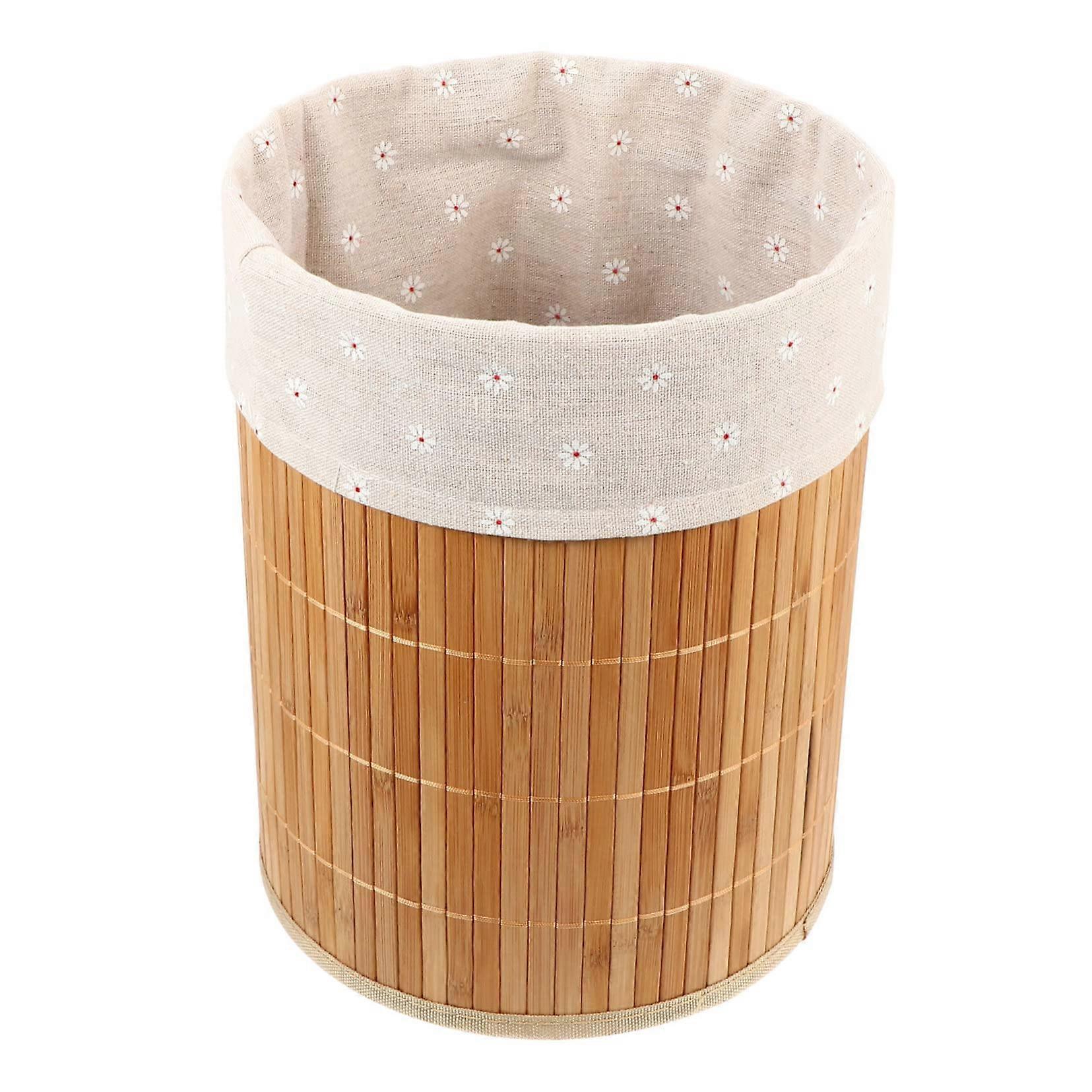 Bamboo Round Collapsible Trash Can 10 Liter Woven Garbage Bin Rubbish Container for Home and Office Use