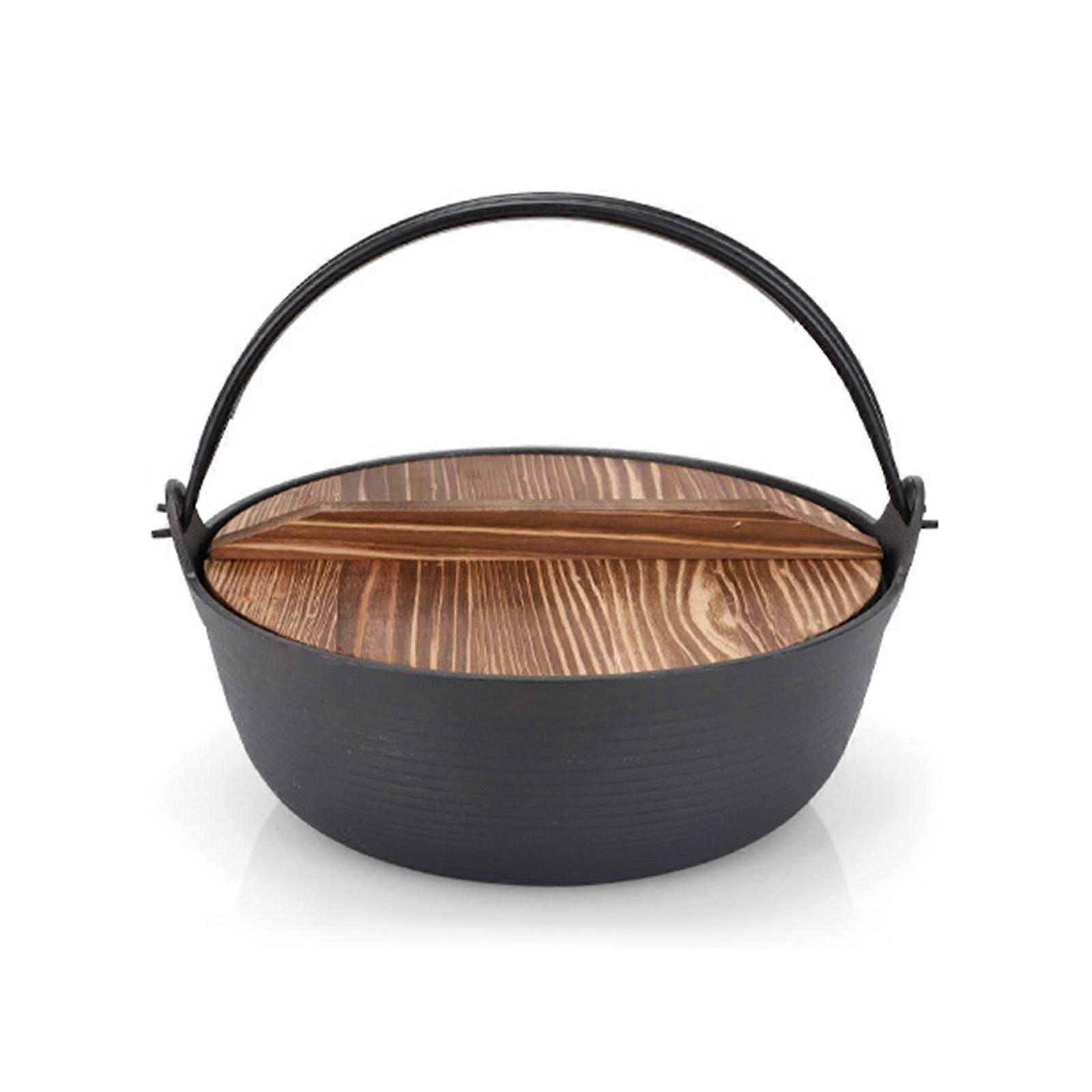 ברזל יצוק הולנדי סירים עם מכסה עץ בישול hotpot פיקניק תליית מרק סירי קמפינג בישול בחוץ אביזרים
