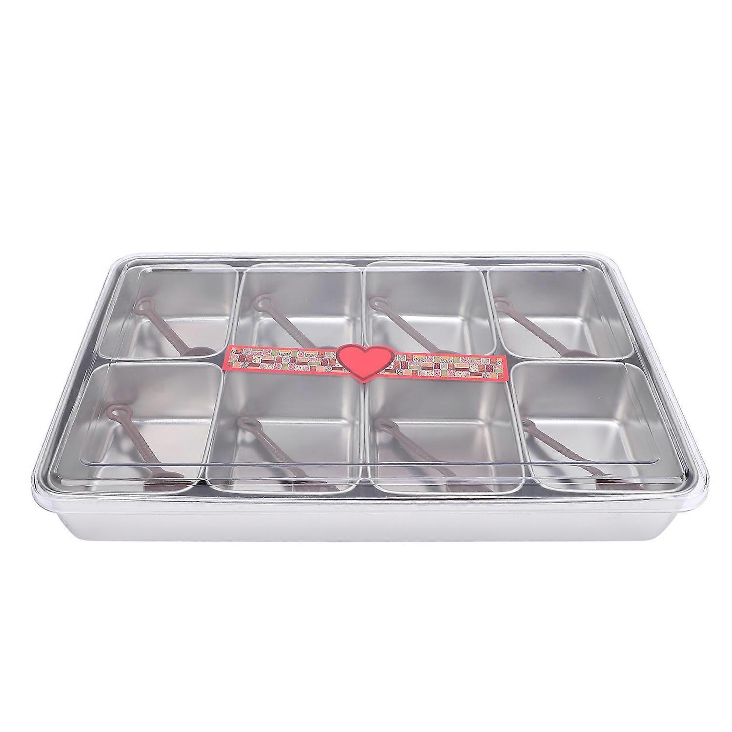 Condiment Caddy Server with 8 Containers Serving Tray Platter with 8 Spoons for Bar Accessories Frui