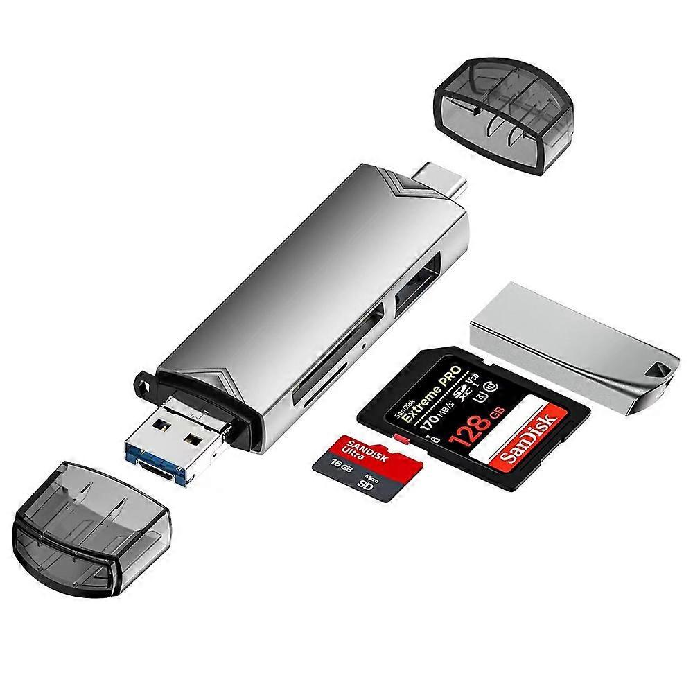 6-in-1-USB3.0-, Micro-USB-, Typ-C-auf-SD-, TF-Karte, U-Disk-Multifunktionaler Kartenleser-Adapter 6-in-1-Kartenleser