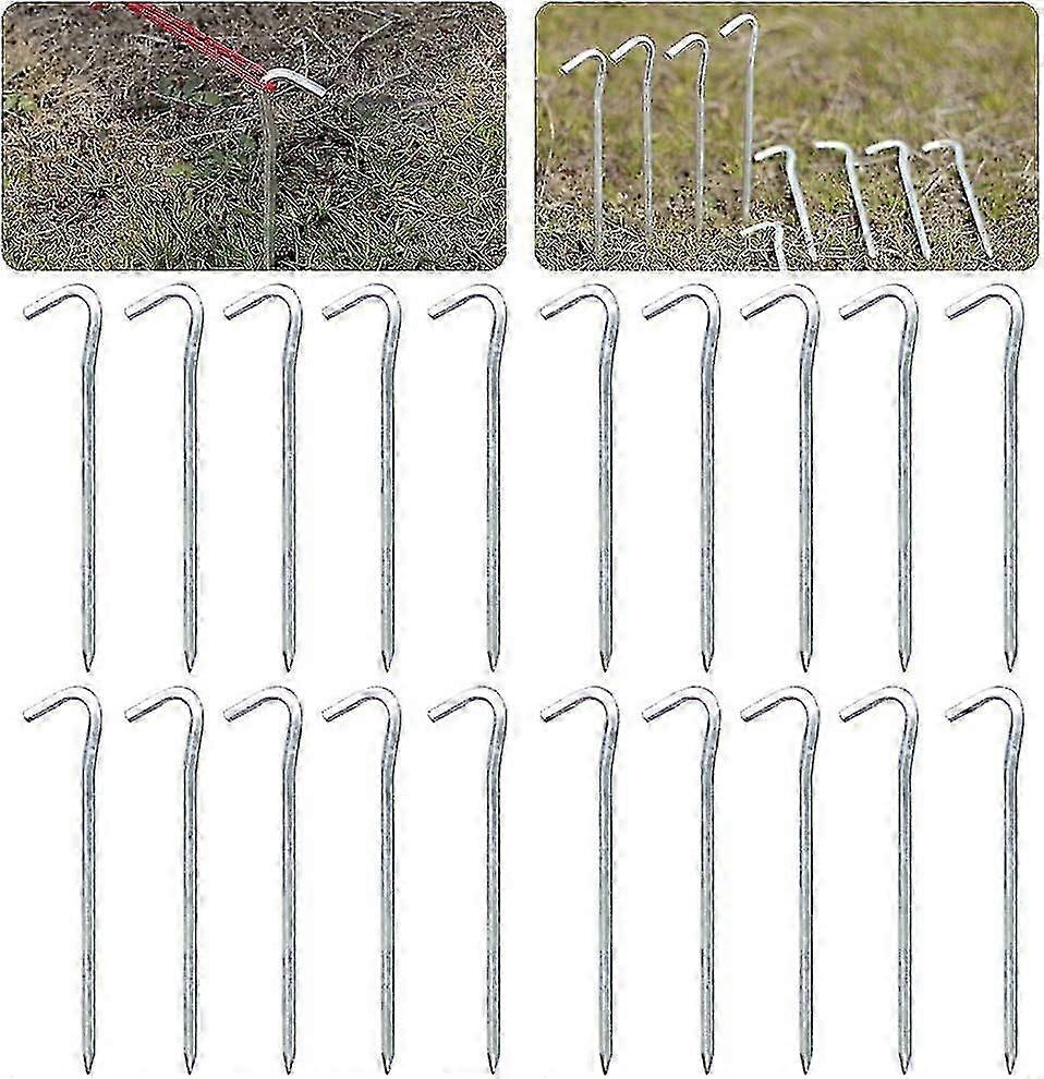 20 Pcs Tent Pegs, 7 Inch Metal Tent Pegs Hooks Heavy Duty Tent Nail Steel Camping Tent For Hard Ground Camping