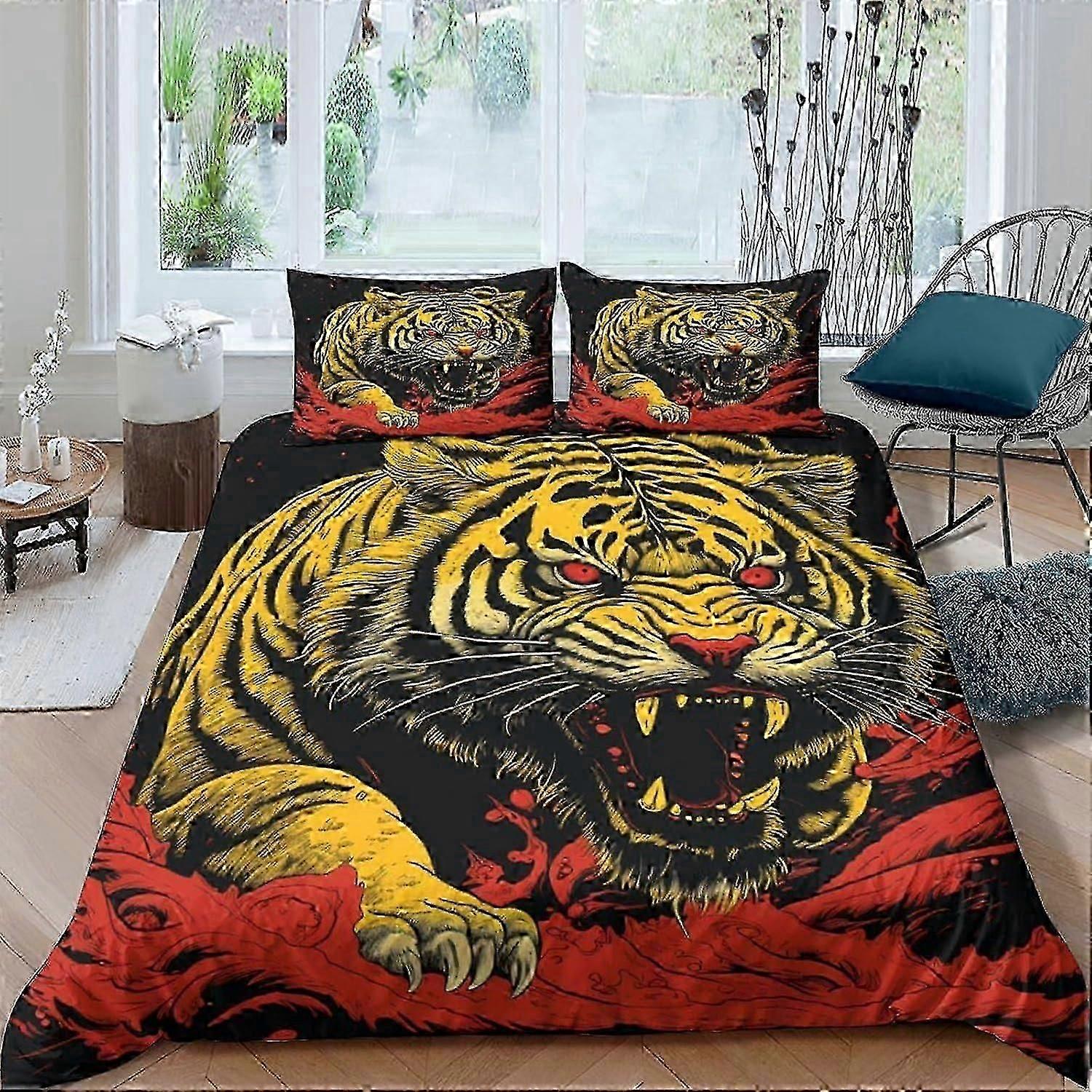 J4260 Lençóis Capa de Edredão de Tigre Conjunto 3 PCS Capa de Quilt de Qualidade de Hotel Conjuntos de Cama Colchas com Fronhas com Fecho de Zíper Hipoalergênico Sof