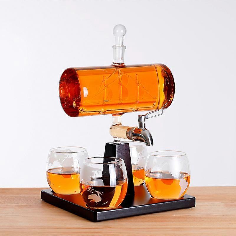 Whisky Decanter Set Glass Whiskey Container Set Creatives Sailing Shape with 4 Cup